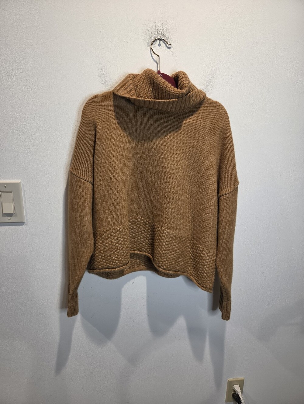Madewell Size M Sadler Turtleneck Boxy Camel Color Wool Blend Sweater